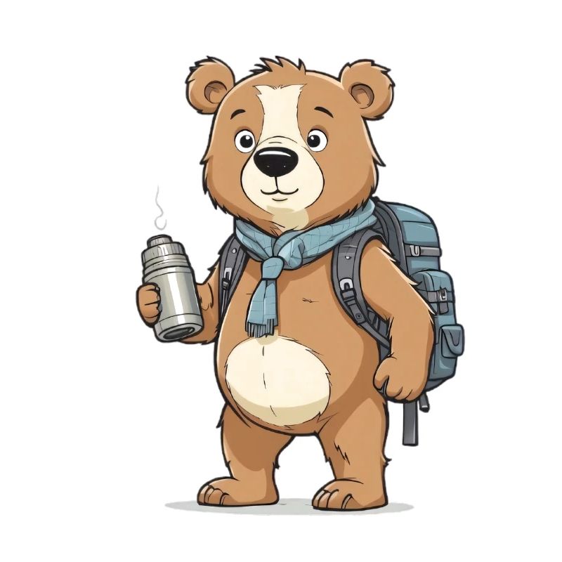 Adventure bear with backpack and thermos flask
