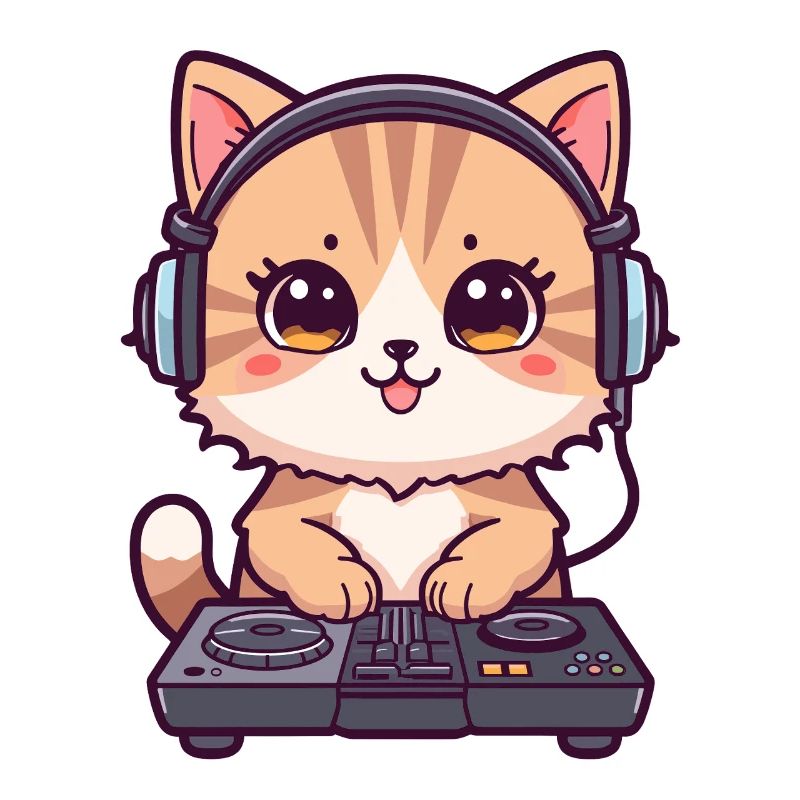Katze als DJ mit Kopfhörer