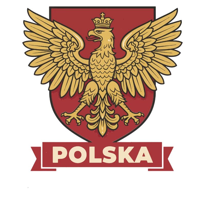 Polska Golden Eagle Heraldic Crest on Red Shield
