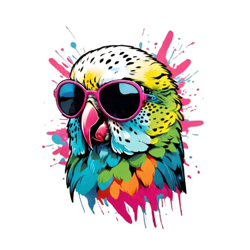Perruche colorée avec lunettes de soleil éclaboussures
