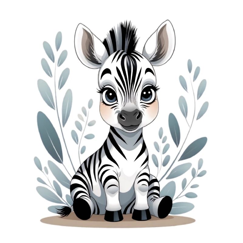 Zebra Baby in Leaf Frame