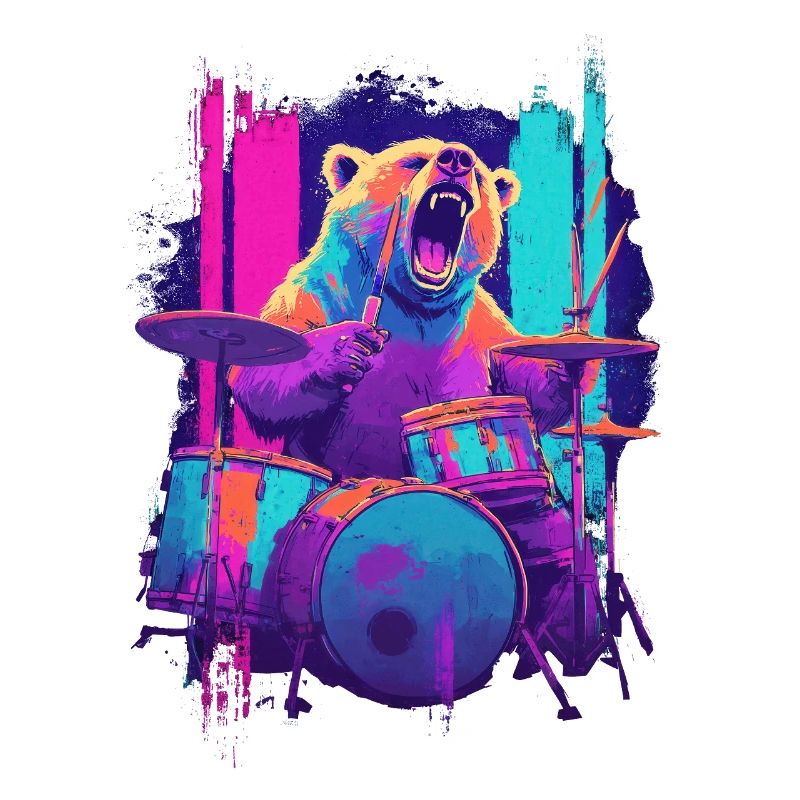 Wild Bear on Drums - Rock Drummer Gift