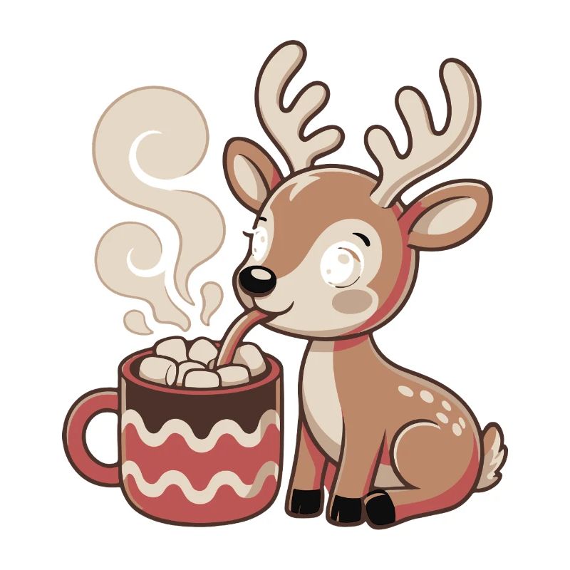 Cuddly deer drinks cocoa