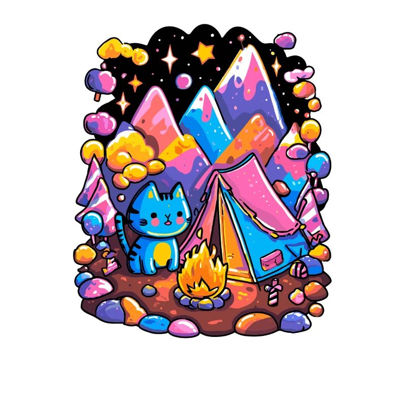 Glowing Mountains Cat Camping Magic