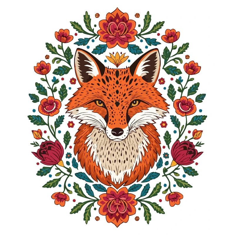 Fuchs im Blütenkranz Farbexplosion