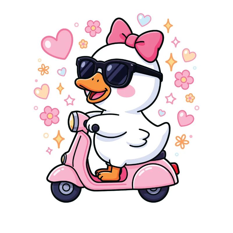 Duck on Pink Scooter with Bow