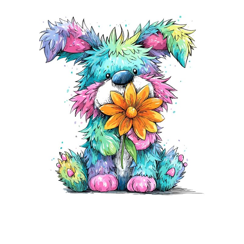 Chiot coloré avec une fleur