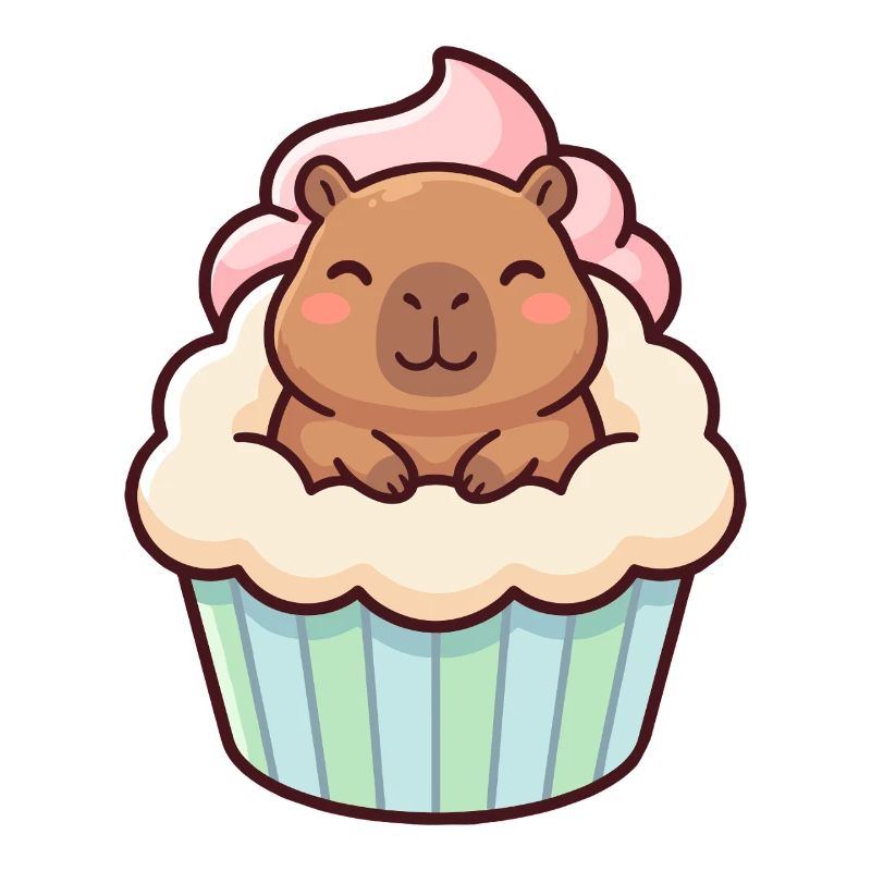 Capybara dans un motif de cupcake mignon, mignon