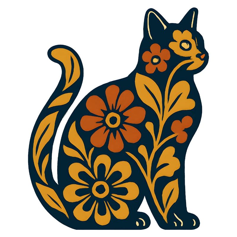 Silhouette de chat fleur dans des tons chauds