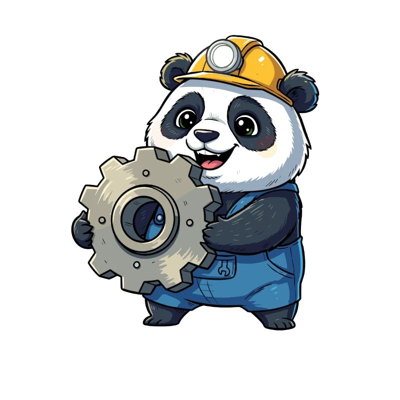 Panda Bauarbeiter mit Zahnrad