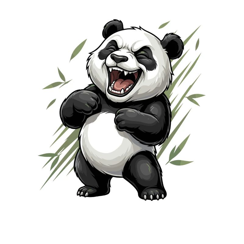 Panda rieur dans un panorama de bambou