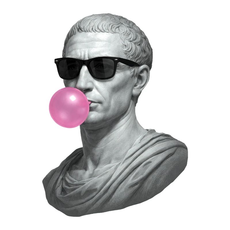 Caesar with sunglasses and chewing gum