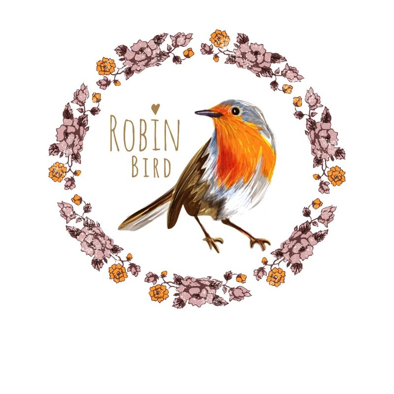 Oiseau rouge-gorge avec design de fleurs botaniques