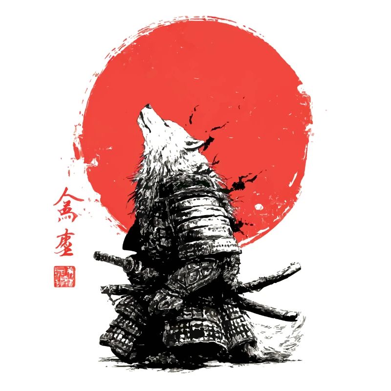 Wolf Samurai under Crimson Sun