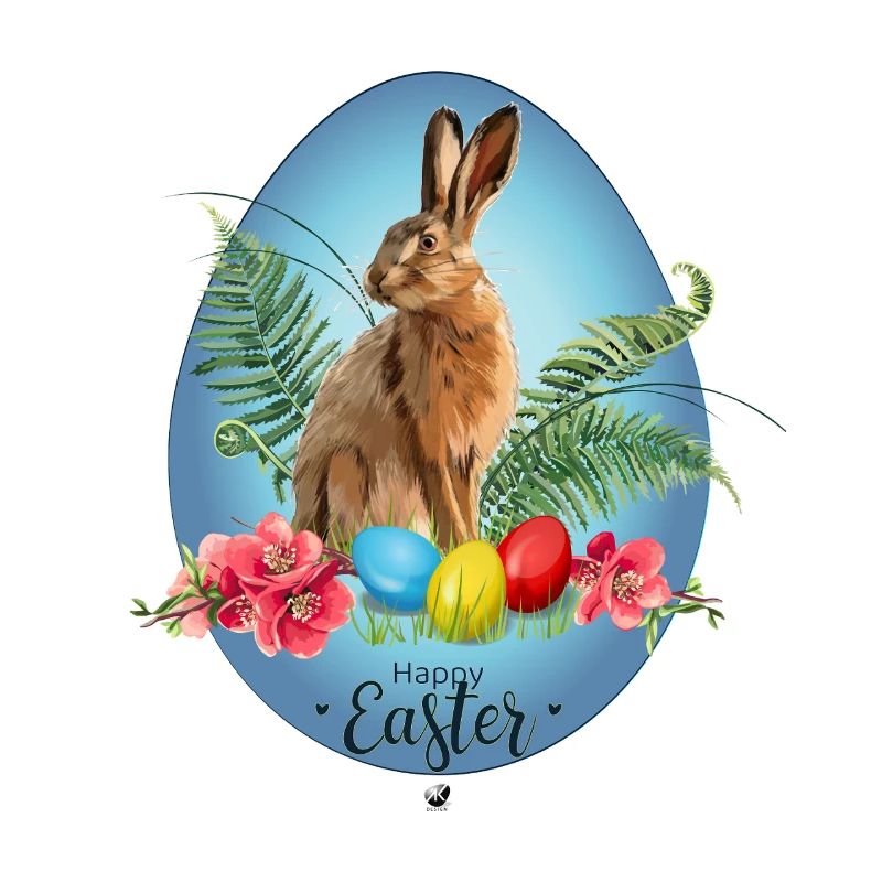 Bunny, Easter eggs and cherry blossoms illustration