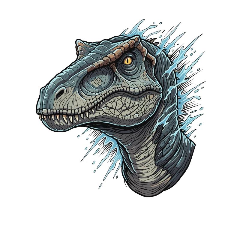 Dino head with blue splashes