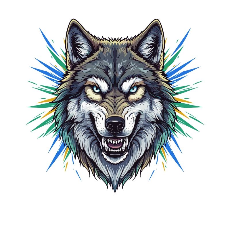 Wolf's head with colorful rays
