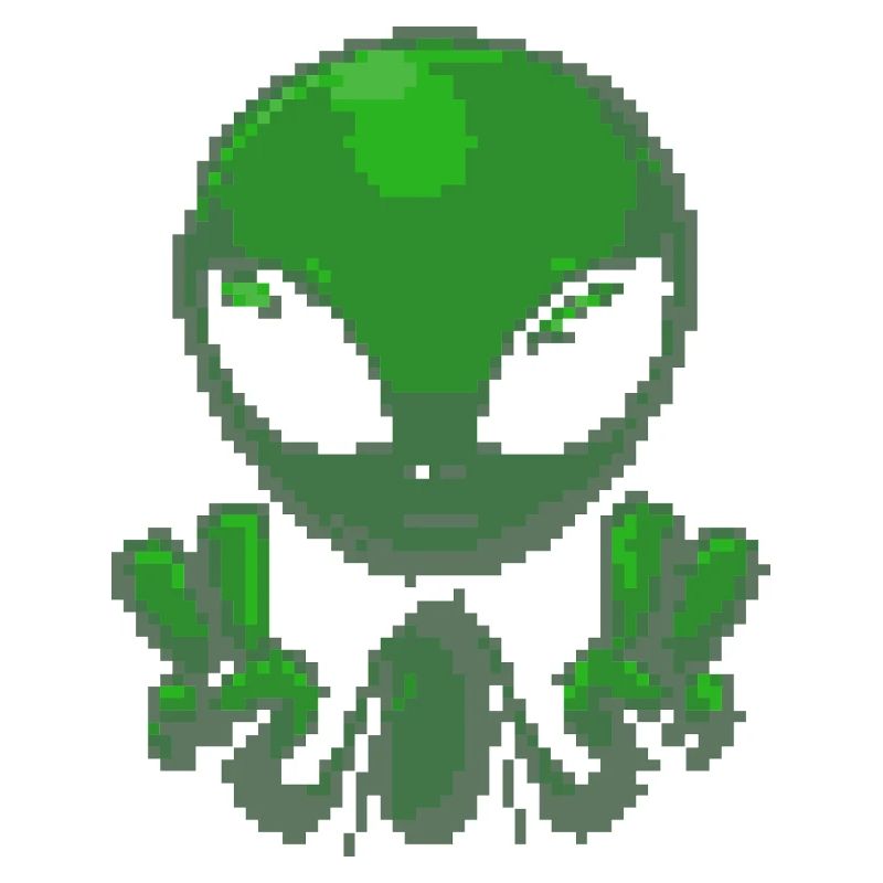 Pixel grünes Alien-Friedenszeichen