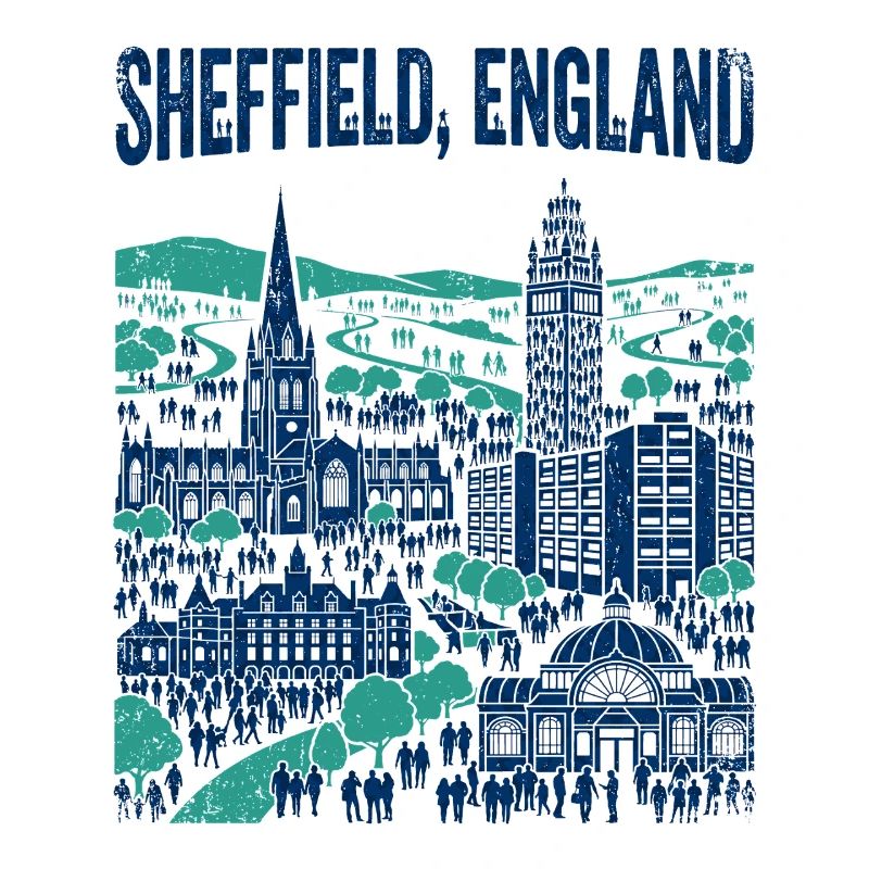 La silhouette de Sheffield, Angleterre, avec des monuments