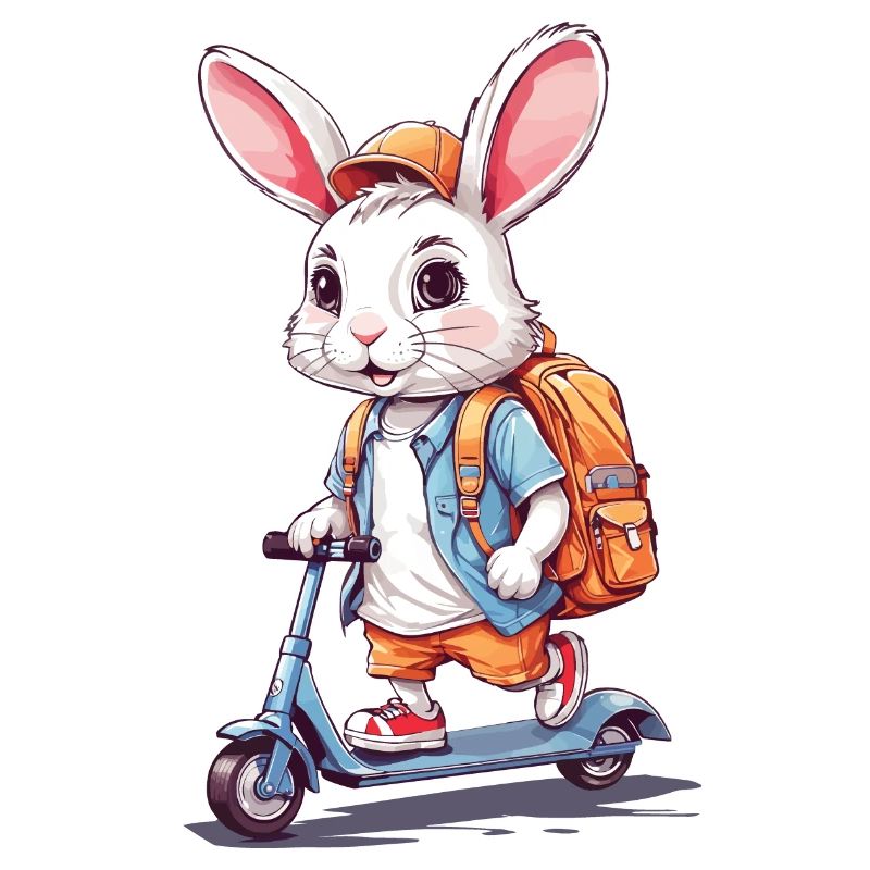 Funny School Beginner Bunny on Scooter Design