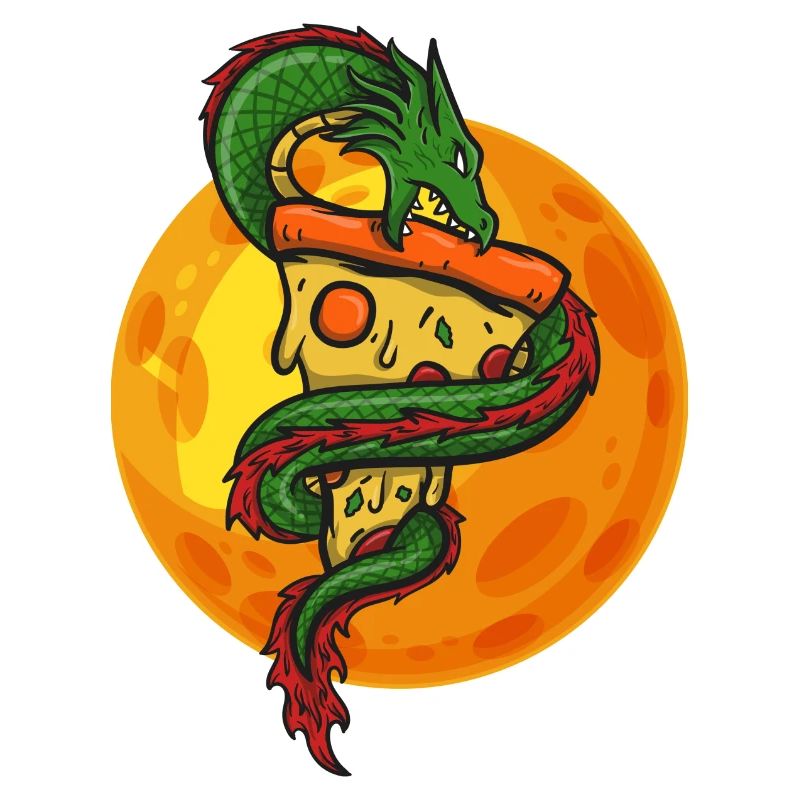 Dragon with pizza, moon, gift, gift idea
