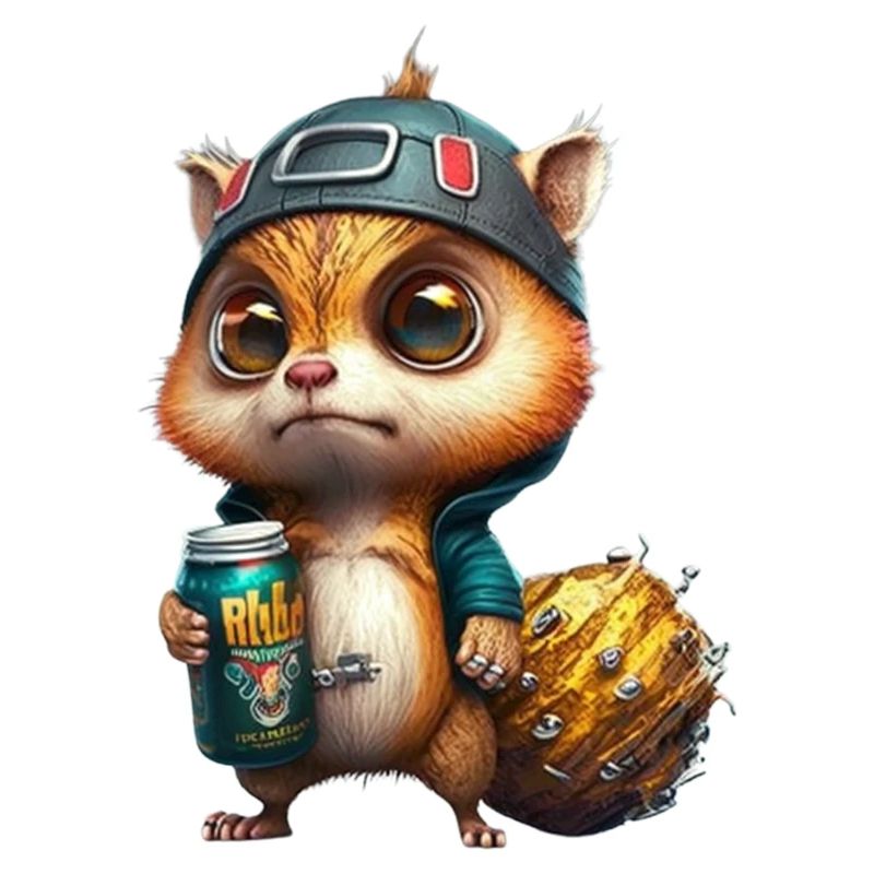 Cooles und süßes Rock Eichhörnchen mit Bier