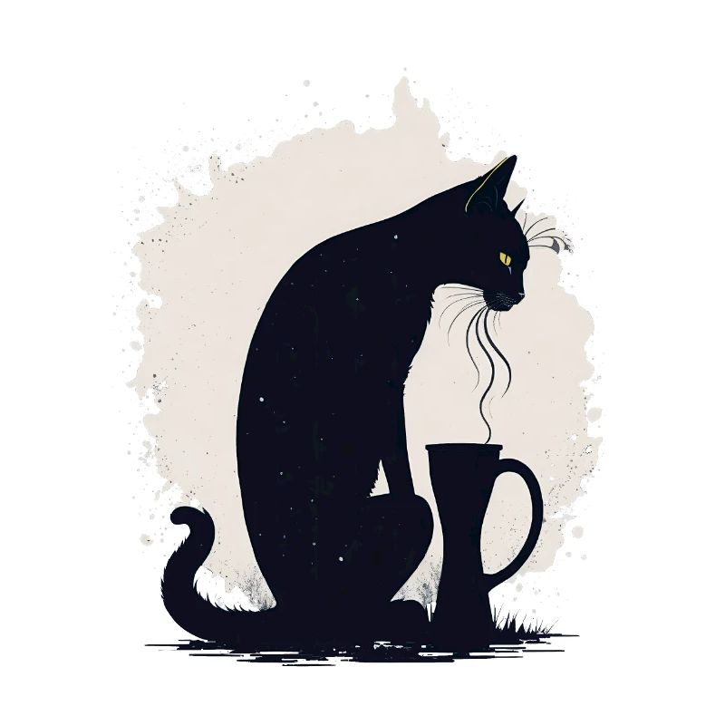 Black cat with coffee cup