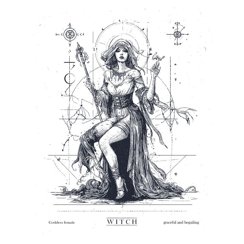 Mystical witch with magic wand