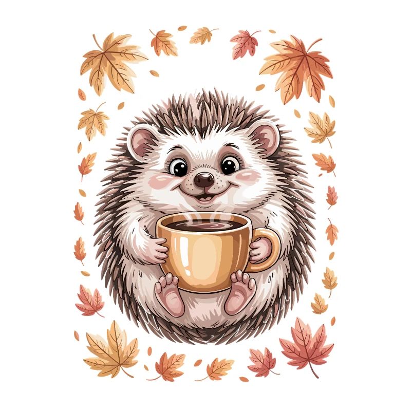 Herbstlicher Igel mit Kaffeebecher