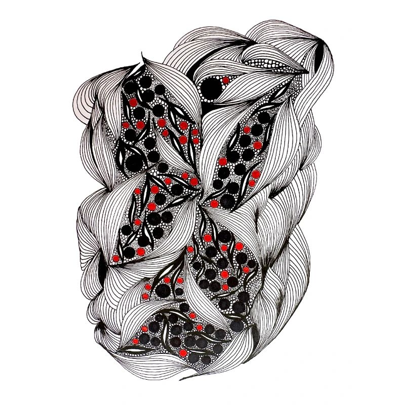 Black and white leaf pattern with red berries