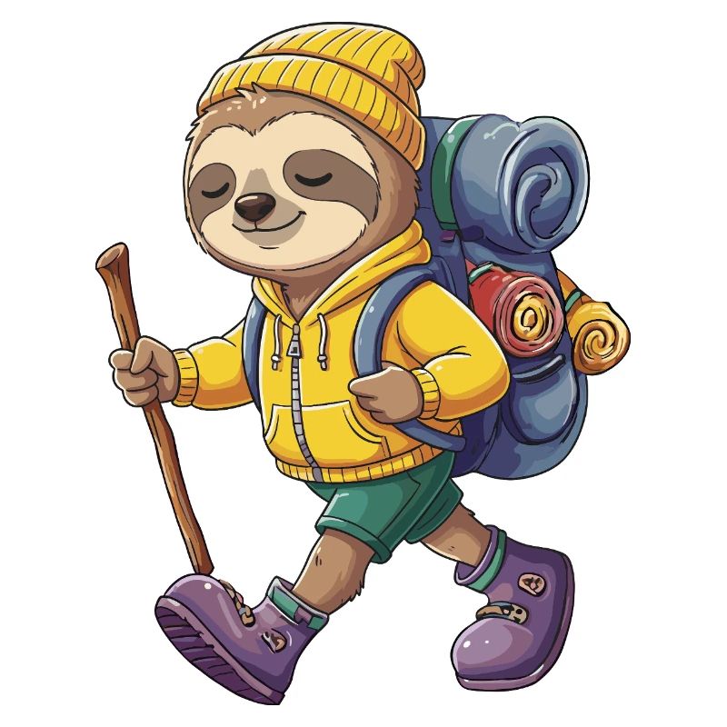 Cute Sloth Hiking Camping Adventure Backpacker