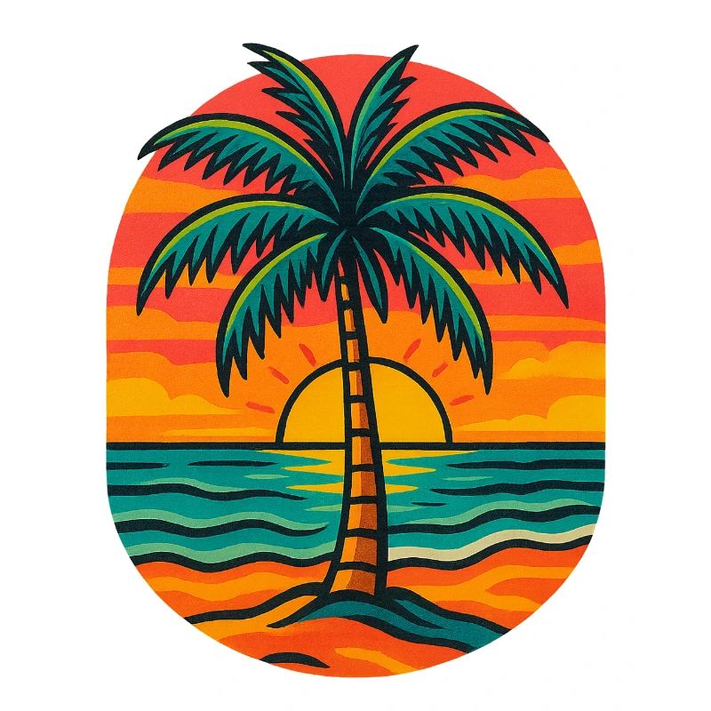 Sunset palm tree on the beach