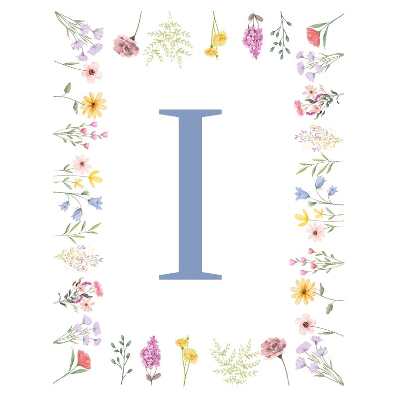 Florale Initial "I" Blumenmonogramm