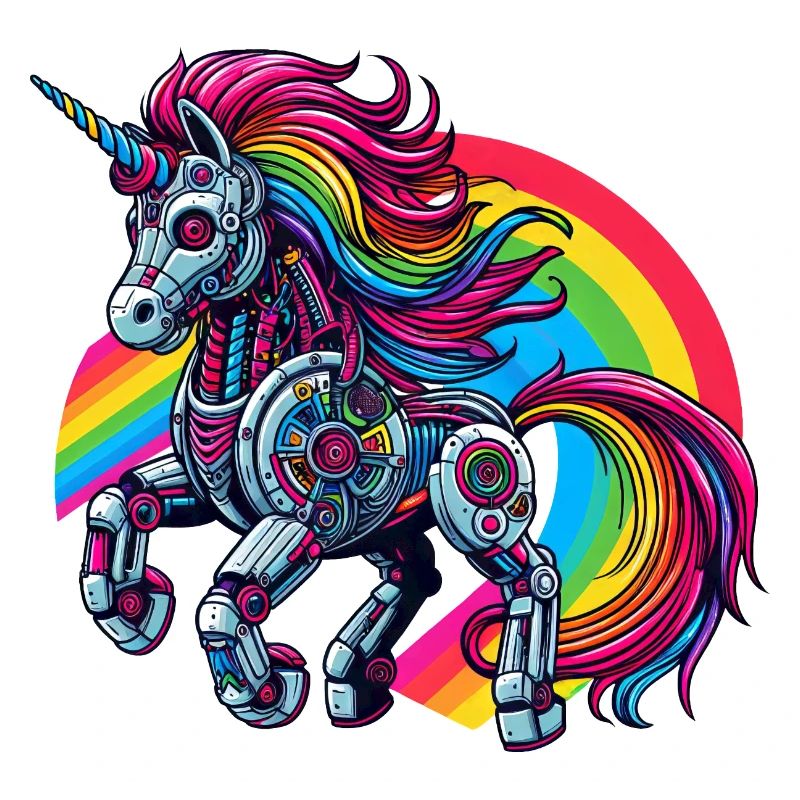 Cyborg Einhorn mit Regenbogen