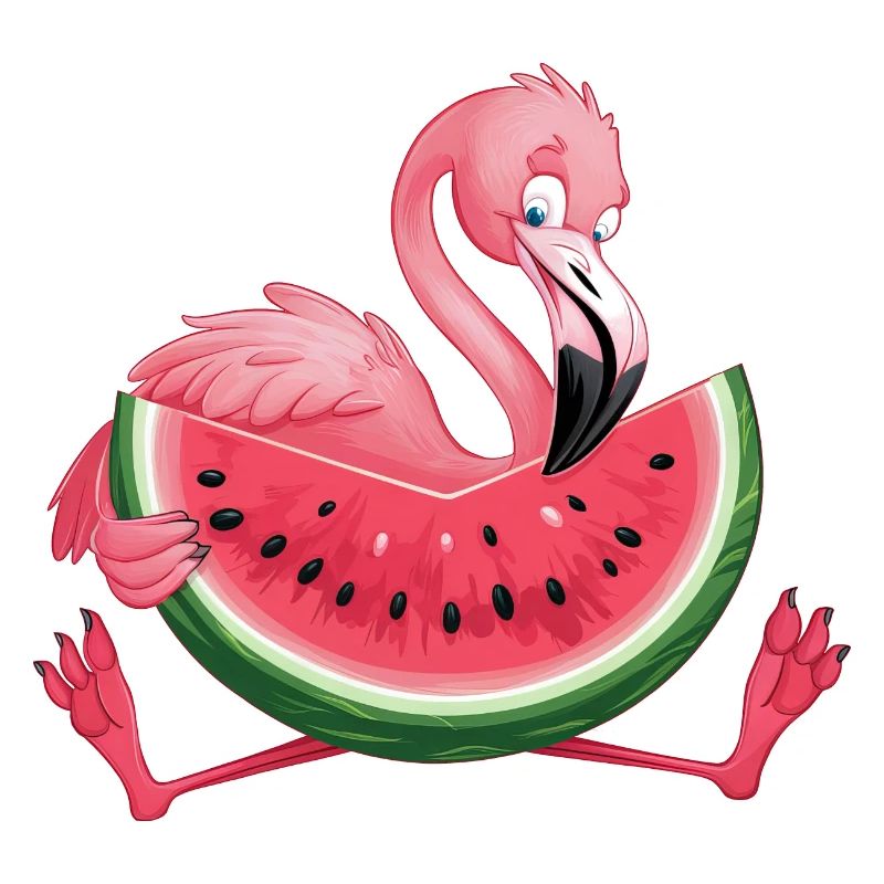 Flamant rose avec motif d’été pastèque