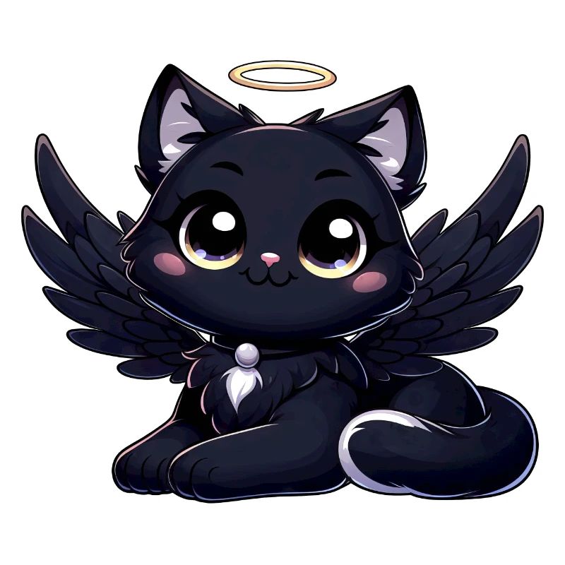 Gothic Katze süß schwarzer Engel mit Flügeln