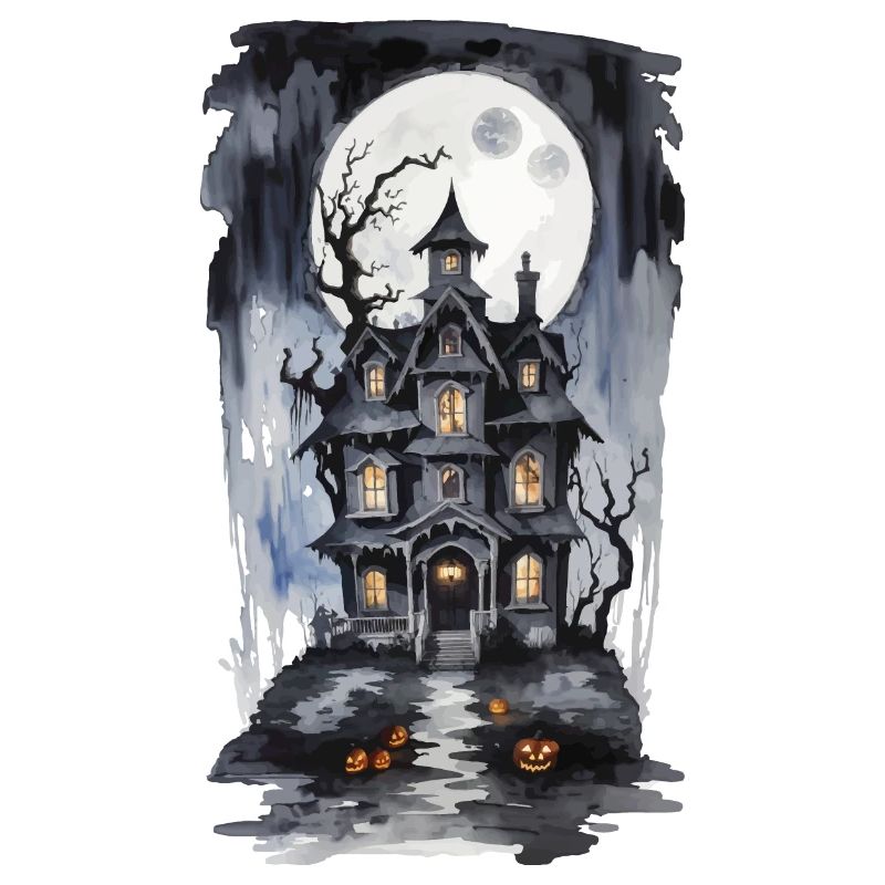Halloween Full Moon Witch House Horror Design