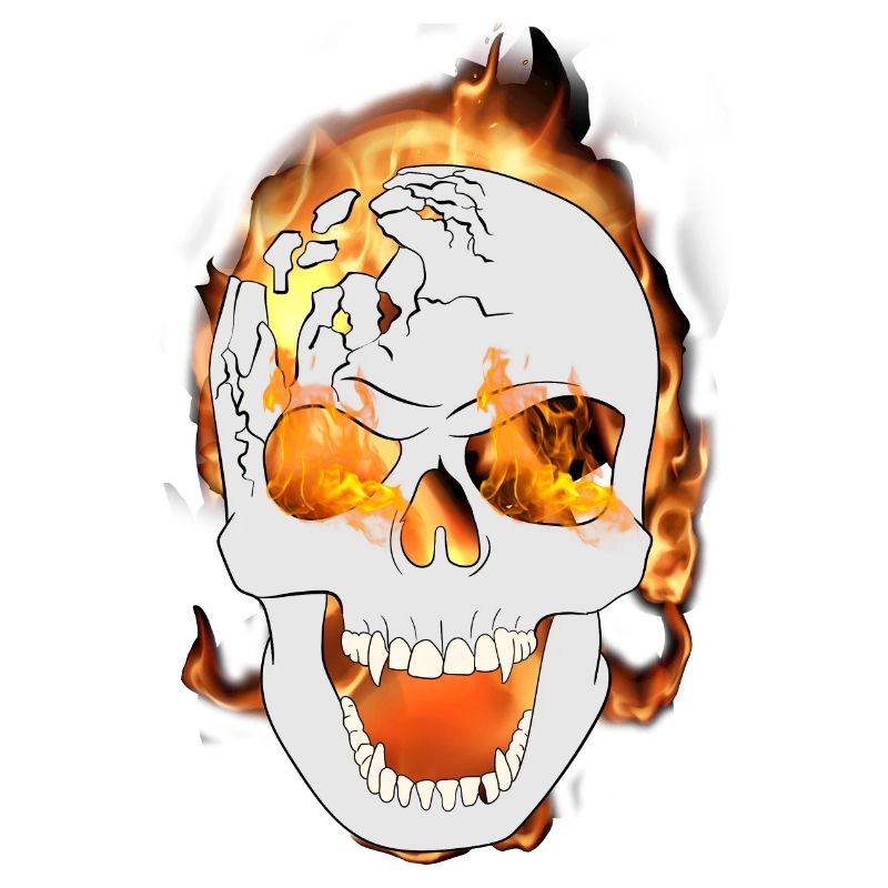 Devil Skeleton Head with Fire Japanese Demon Art