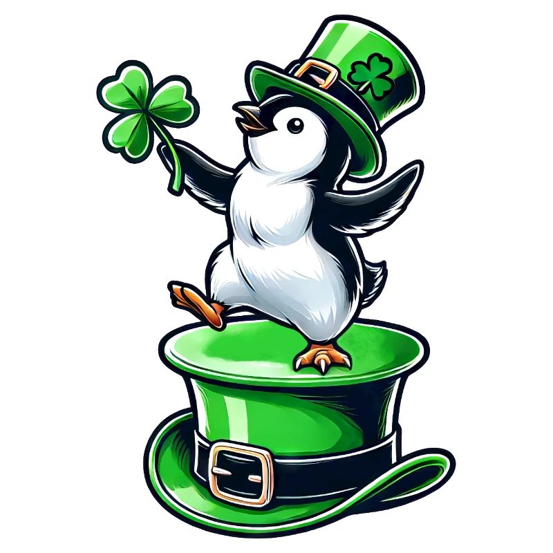 St. Patrick's Day penguin with top hat dancing