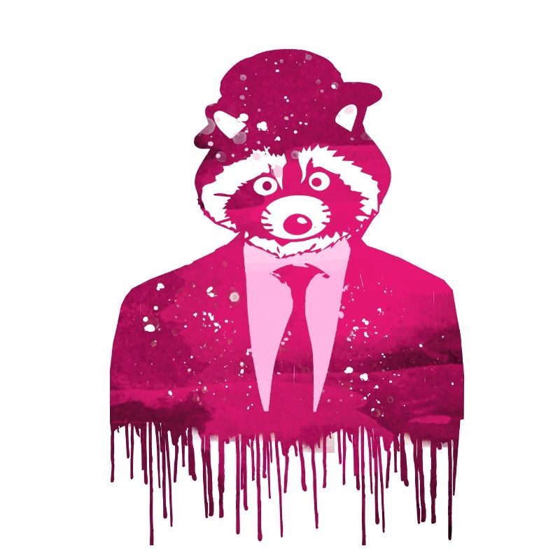 waschbär, pink,graffiti,anzug,hut
