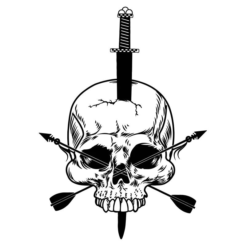 Crâne percé d’épée et de deux flèches