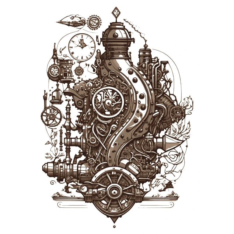 Steampunk technology steam engine with gears