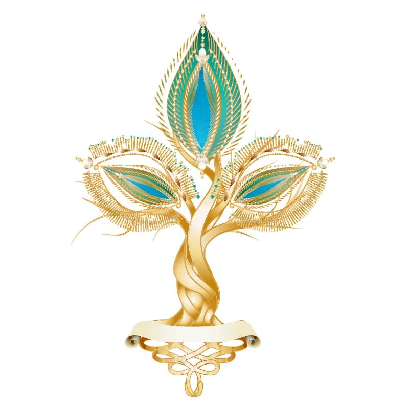 Gold-colored tree with oriental leaf ornament