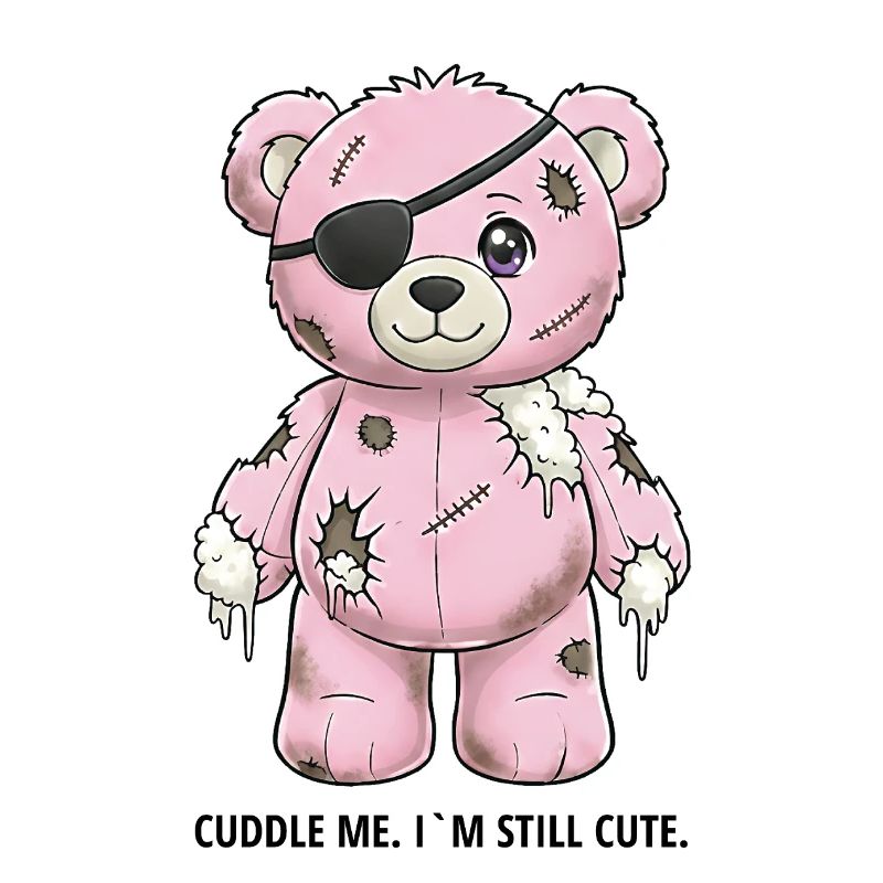 Ours en peluche rose patchwork avec cache-œil