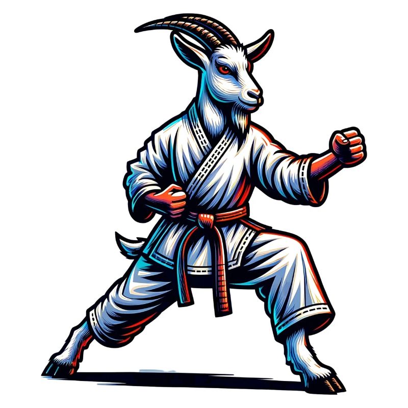Karate-Ziege in Action – Dynamischer Kampfgeist