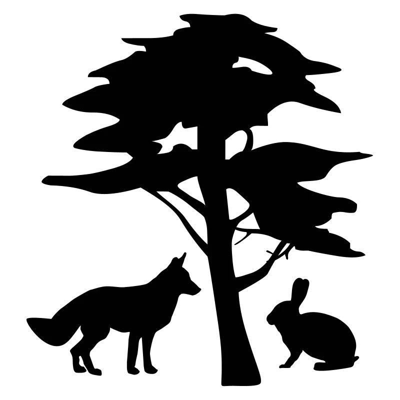 Fuchs, Hase unter Baum