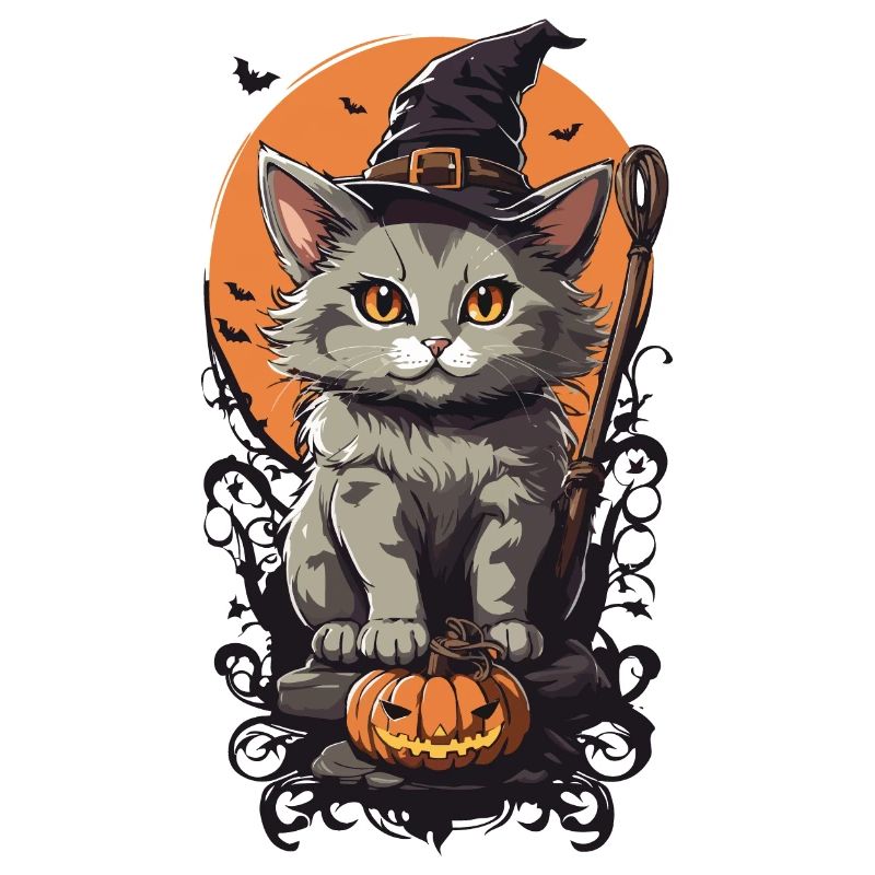 Mignon chat sorcière drôle de conception de sorts d’Halloween