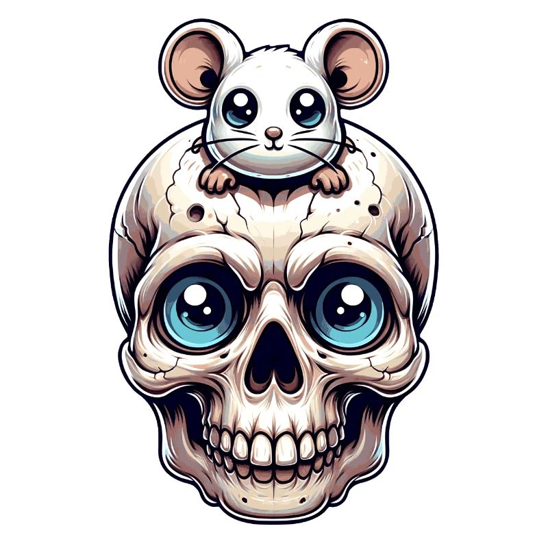 Skull with cute little mouse on forehead