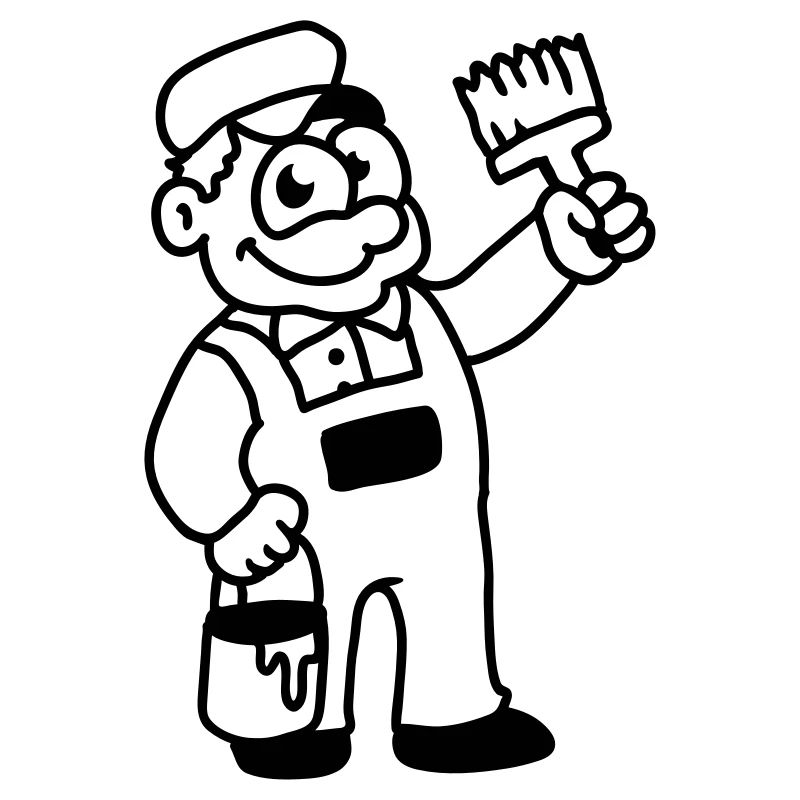 Painter with brush and paint - line