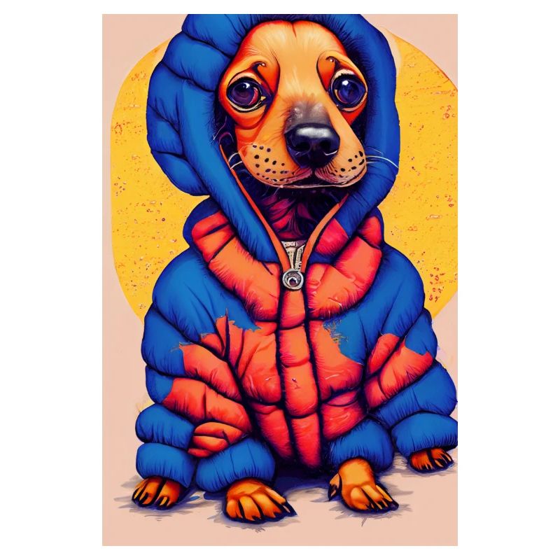 Pop-Art Dackel mit Oversized Puffer-Jacket